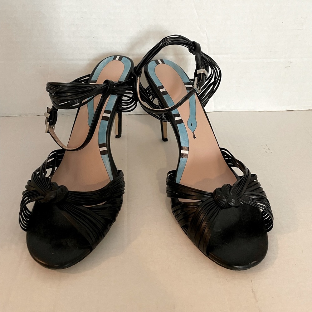 Black Open Toe Faux Leather Strappy Evening Sandal